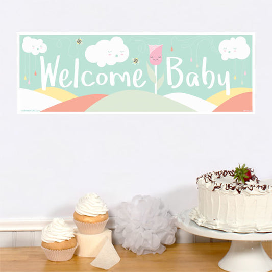 Sunshine Clouds Baby Shower Tiny Banner, 8.5x11 Printable PDF Digital Download by Birthday Direct