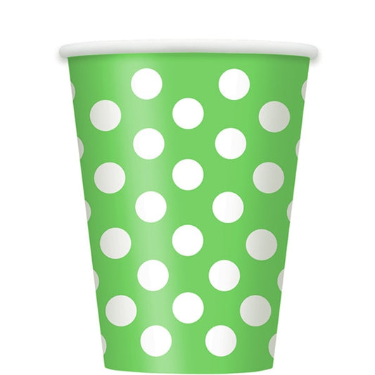 Lime Green with White Dot Cups, 12 oz, 6 ct