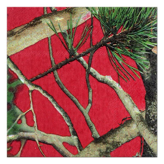 Camouflage Christmas Red Beverage Napkins, 5 inch fold, set of 16