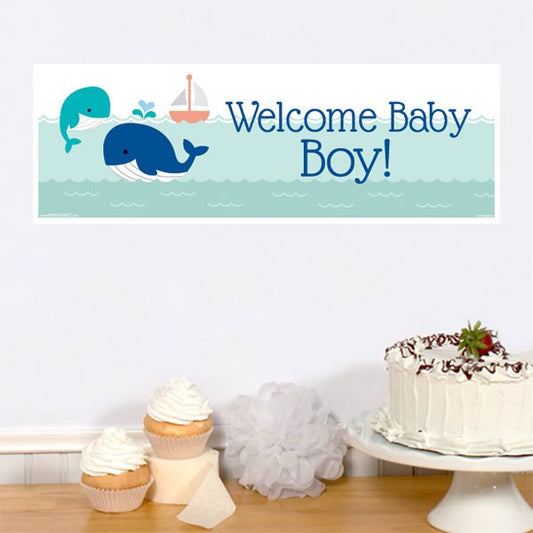 Little Whale Blue Baby Shower Tiny Banner, 8.5x11 Printable PDF Digital Download by Birthday Direct