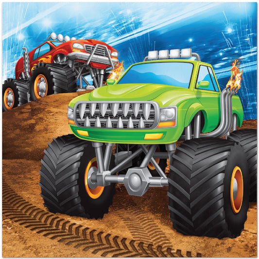 Monster Truck Rally Lunch Napkins, 6.5 inch fold, set of 16
