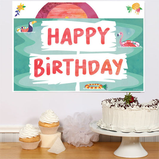 Pineapple and Flamingo Pool Birthday Sign, 8.5x11 Printable PDF Digital Download by Birthday Direct