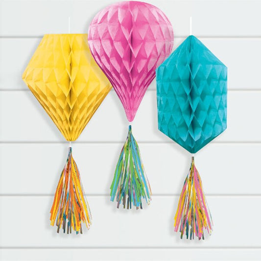 Multi Color Tissue Decorations with Tassels, 12 inch, 3 count