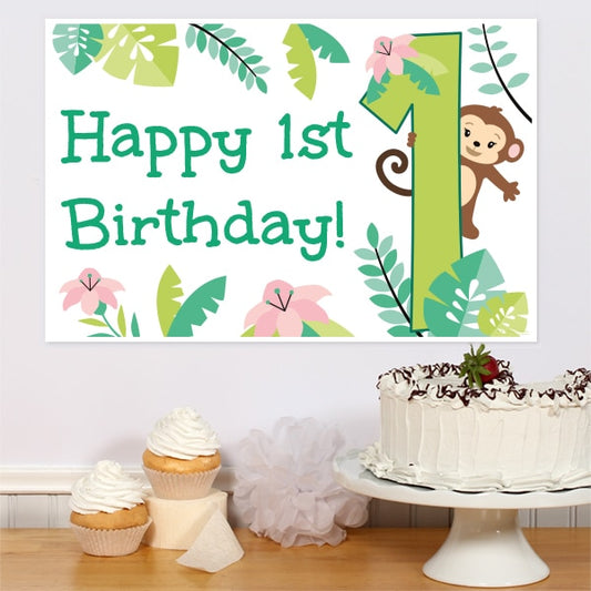 Little Monkey 1st Birthday Sign, 8.5x11 Printable PDF Digital Download by Birthday Direct