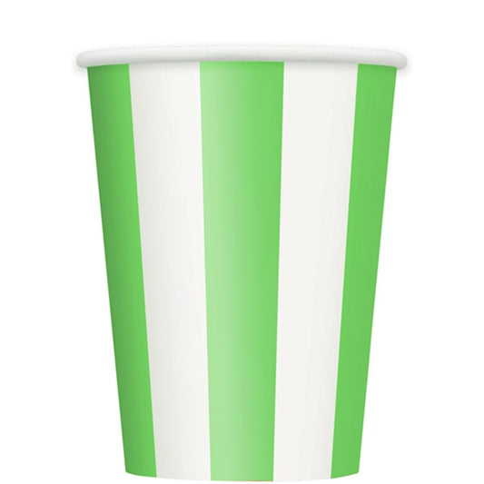 Lime Green with White Stripe Cups, 12 oz, 6 ct