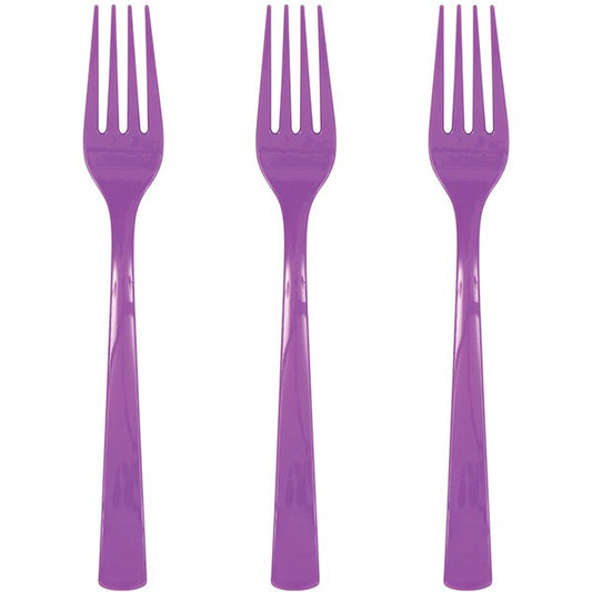 Pretty Purple Forks Reusable Plastic, 6 inch, set of 18