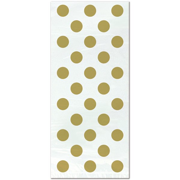 White with Gold Dot Cello Bags, 11.5 x 5 inch, set of 20