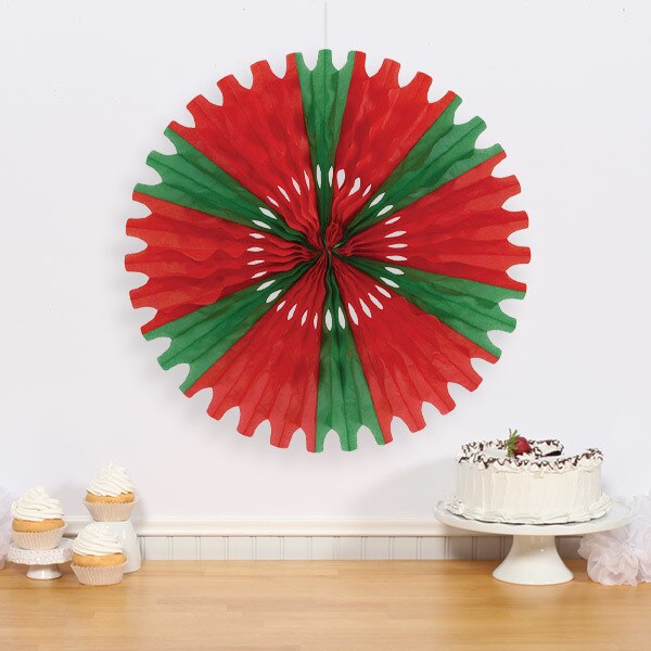 Tissue Fan Boho Art Style Red and Green, 25 inch, each