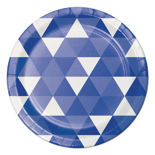 Cobalt Blue Geometric Dessert Plates, 7 inch, 8 count
