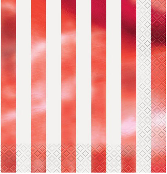 Red Foil with White Stripe Lunch Napkin, 7 inch folded, set of 16