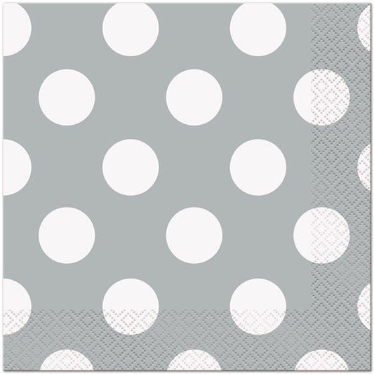 Silver with White Dot Lunch Napkins, 6.5 inch fold, set of 16