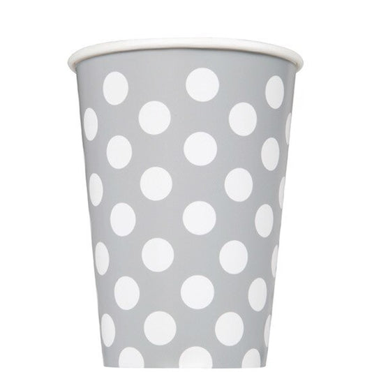 Silver with White Dot Cups, 12 oz, 6 ct