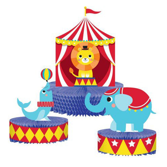 Big Top Circus Party Honeycomb Centerpiece, set, 3 count