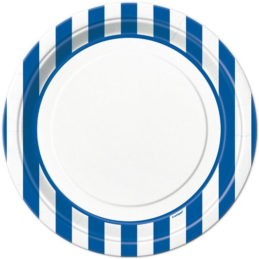 Royal Blue with White Stripe Dinner Plates, 9 inch, 8 count