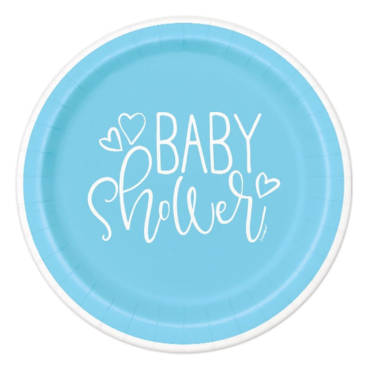 Blue Hearts Baby Dessert Plates, 7 inch, 8 count