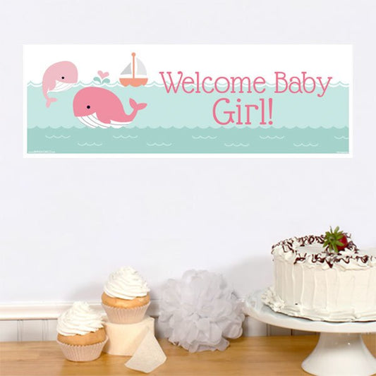 Little Whale Pink Baby Shower Tiny Banner, 8.5x11 Printable PDF Digital Download by Birthday Direct