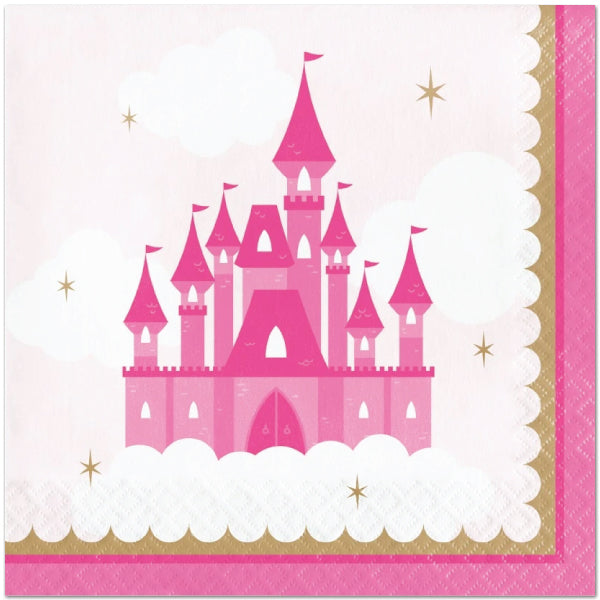 Pink Princess Castle Party Lunch Napkins, 6.5 inch fold, set of 16