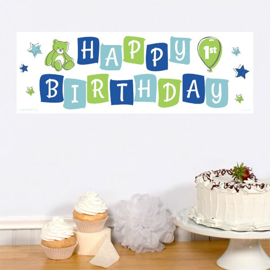 Doodle Bear 1st Birthday Blue Tiny Banner, 8.5x11 Printable PDF Digital Download by Birthday Direct