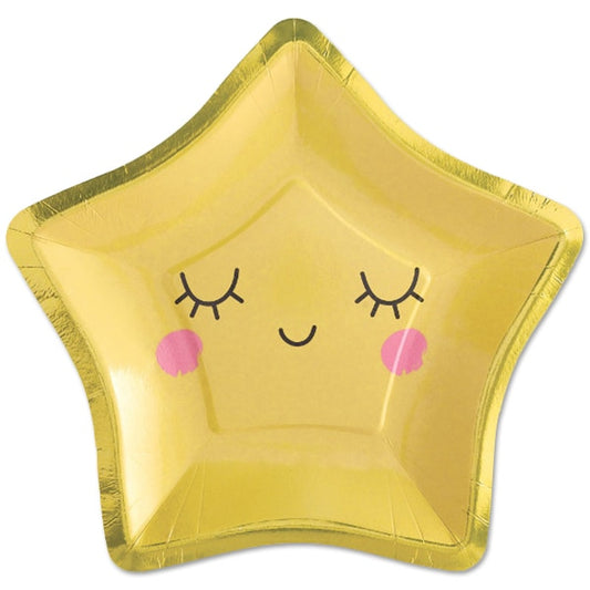 Gold Foil Star Metallic Shaped Plates, 8 inch, 8 count