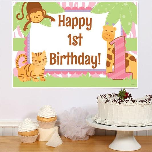 Safari 1st Birthday Pink Sign, 8.5x11 Printable PDF Digital Download by Birthday Direct