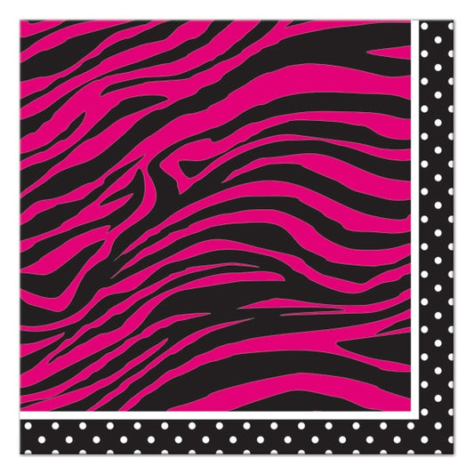 Pink Zebra Print Beverage Napkins, 5 inch fold, set of 16