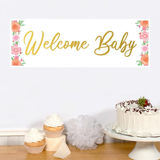 Welcome Floral Baby Shower Tiny Banner, 8.5x11 Printable PDF Digital Download by Birthday Direct