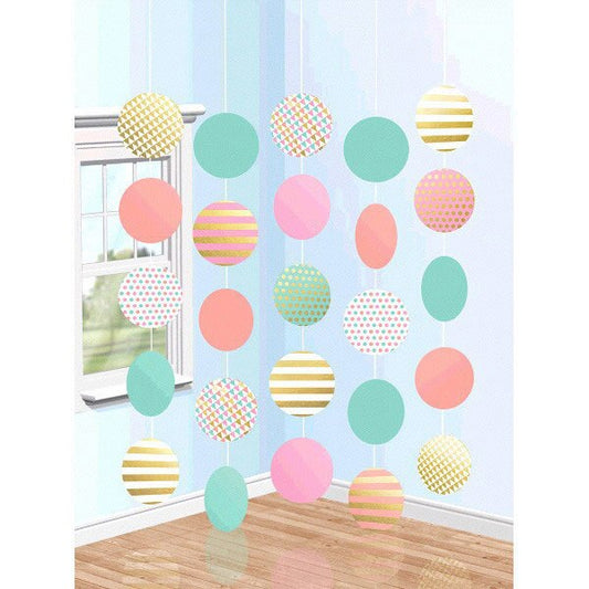 Pastel Hanging Circle Decorations, 5 feet, 5 count