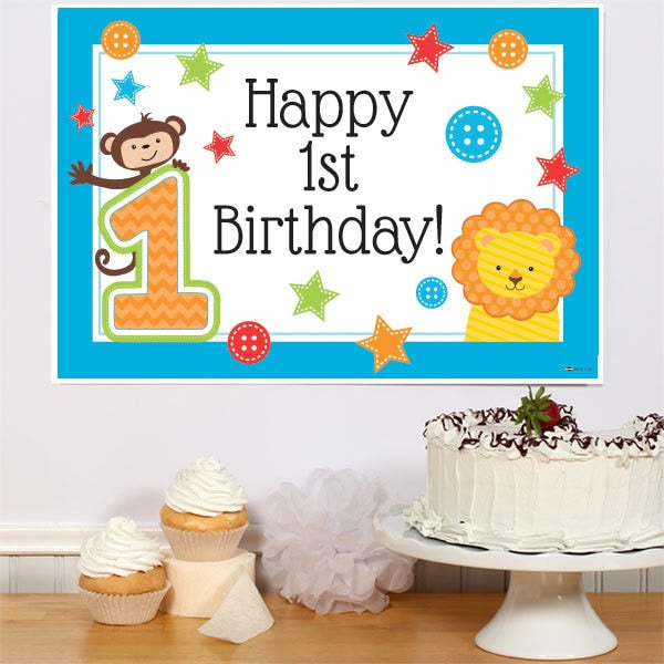Zoo 1st Birthday Blue Sign, 8.5x11 Printable PDF Digital Download by Birthday Direct