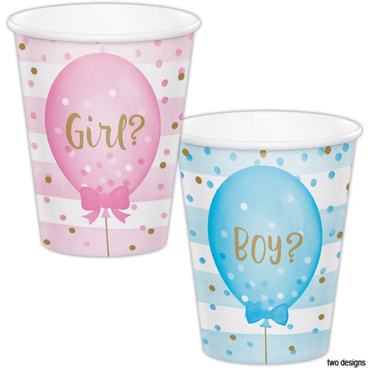 Balloons Gender Reveal Cups, 9 oz, 8 ct