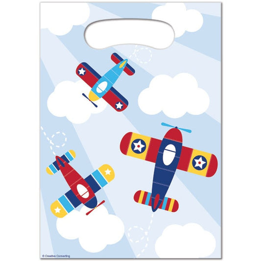 Vintage Airplane Party Treat Bags, 9 inch, 8 count
