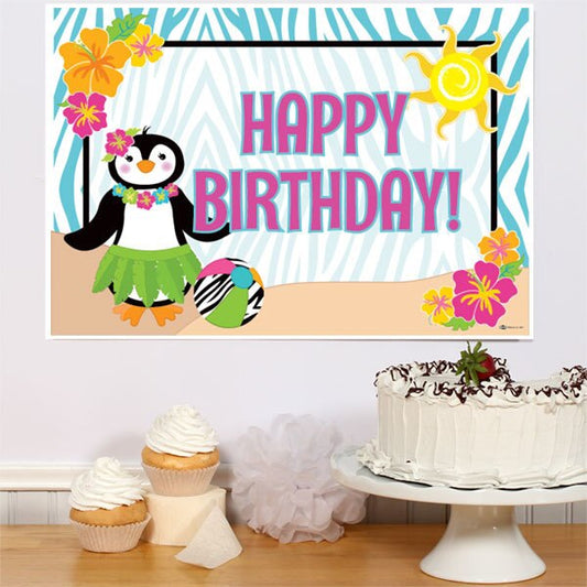 Penguin Hula Birthday Sign, 8.5x11 Printable PDF Digital Download by Birthday Direct