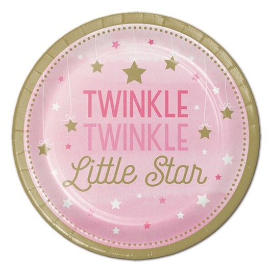 Twinkle Little Star Pink Dessert Plates, 7 inch, 8 count