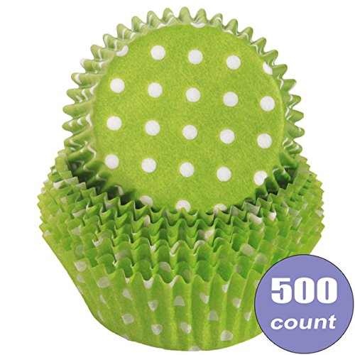 Cupcake Standard Size Greaseproof Paper Baking Cup Lime Green Polka Dot, standard, 500 count