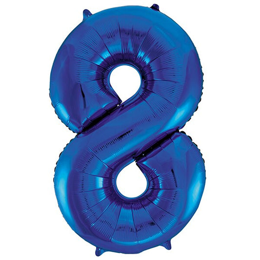 Blue Glitz Number 8 Foil Balloon, 34 inch, each