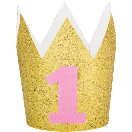 Pink 1st Birthday Glitter Mini Crown, 4 inch, each
