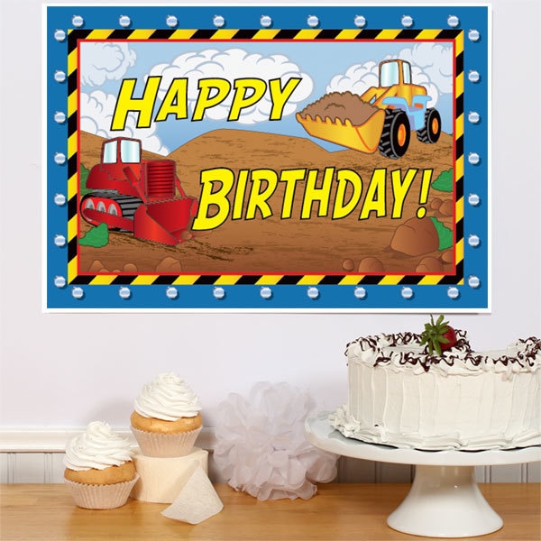 Construction Trucks Birthday Sign, 8.5x11 Printable PDF Digital Download by Birthday Direct
