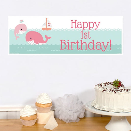 Little Whale Pink 1st Birthday Tiny Banner, 8.5x11 Printable PDF Digital Download by Birthday Direct