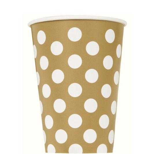 Gold with White Dot Cups, 12 oz, 6 ct