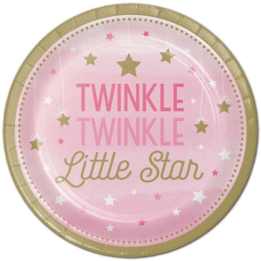 Twinkle Little Star Pink Dinner Plates, 9 inch, 8 count