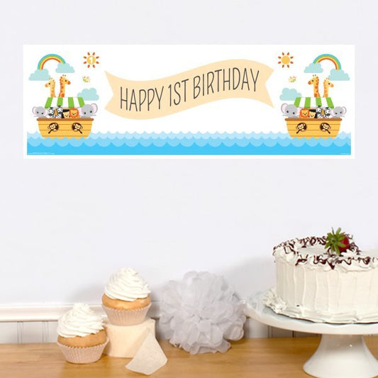 Noah's Ark 1st Birthday Tiny Banner, 8.5x11 Printable PDF Digital Download by Birthday Direct