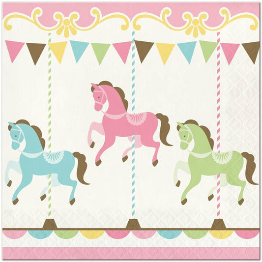 Carousel Horse Party Lunch Napkins, 6.5 inch fold, set of 16
