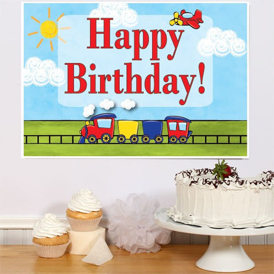 Little Train and Plane Birthday Sign, 8.5x11 Printable PDF Digital Download by Birthday Direct