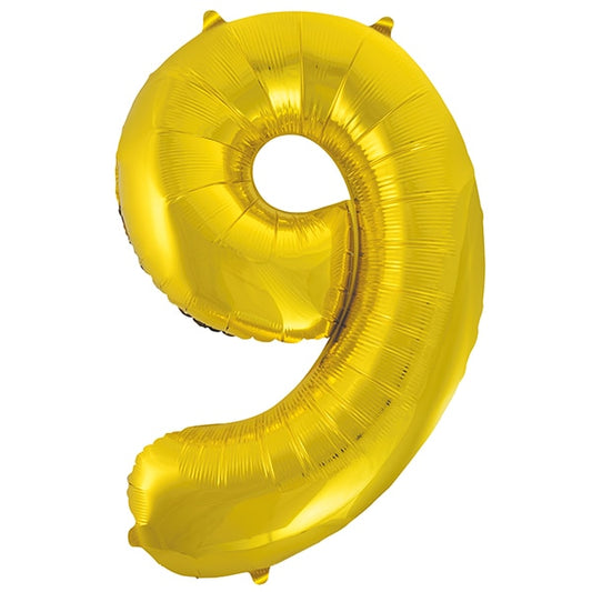 Gold Number 9 Foil Balloon, 34 inch, each