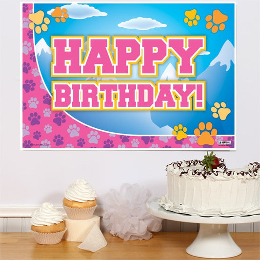 Pawty Prints Pink Birthday Sign, 8.5x11 Printable PDF Digital Download by Birthday Direct