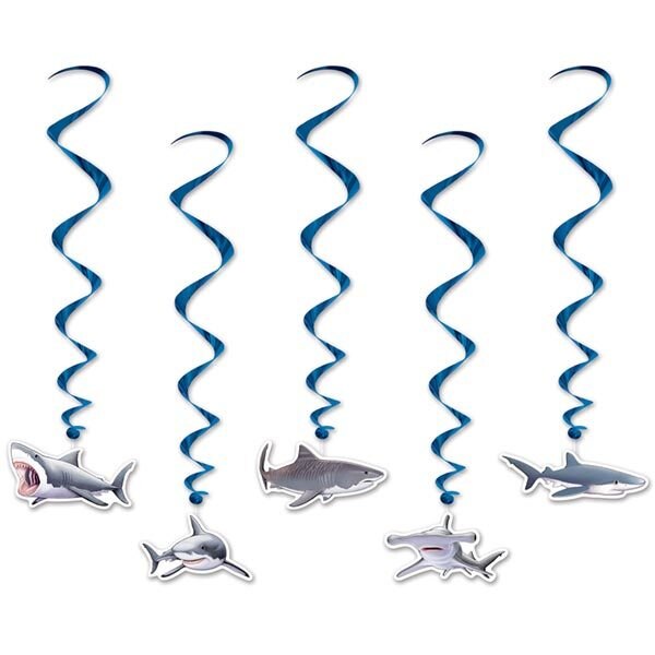 Shark Party Dangling Swirl Cutouts, 32 inch, 5 count