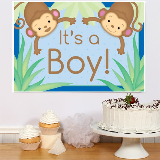 Little Monkey Blue Baby Shower Sign, 8.5x11 Printable PDF Digital Download by Birthday Direct
