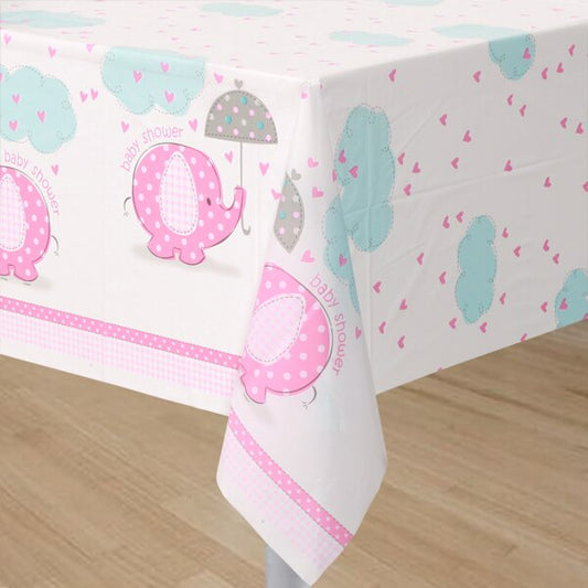 Elephant Baby Shower Pink Table Cover, 54 x 84 inch