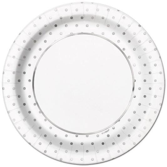 Silver Foil Mini Dots Dinner Plates, 9 inch, 8 count