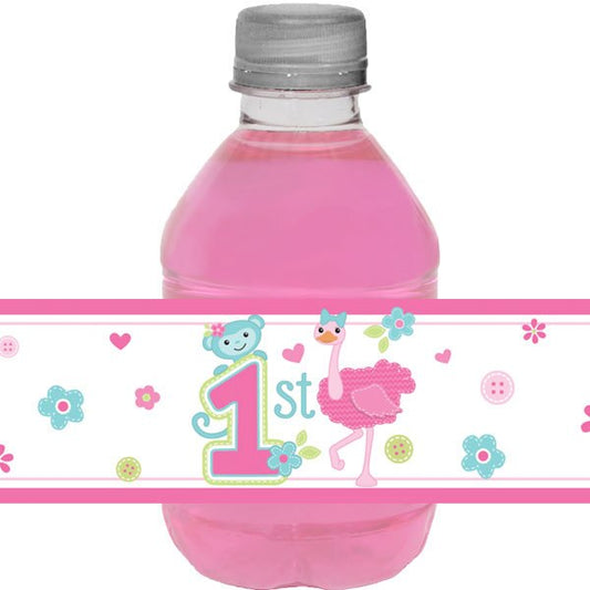Birthday Direct's Zoo 1st Birthday Pink Water Bottle Labels