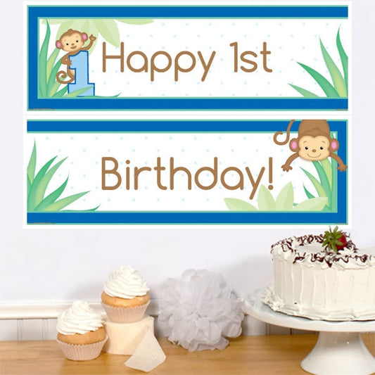 Birthday Direct's Little Monkey 1st Birthday Blue Two Piece Banners